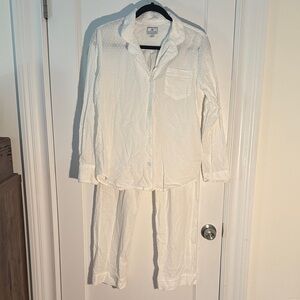 White Button-Up Pajama Set 100% dotted Swiss cotton